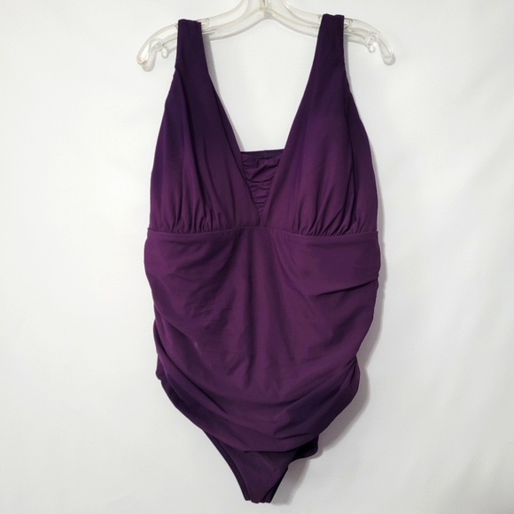Lands' End Grecian One Piece Swimsuit With Tummy Control Plus Size 26 Purple - Picture 2 of 7